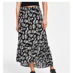 Hippie Rose Black Floral High Low Skirt